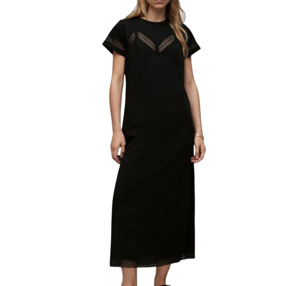All Saints Black 100% Cotton Lace Casual Minimalist Comfort Chic T-shirt Dress